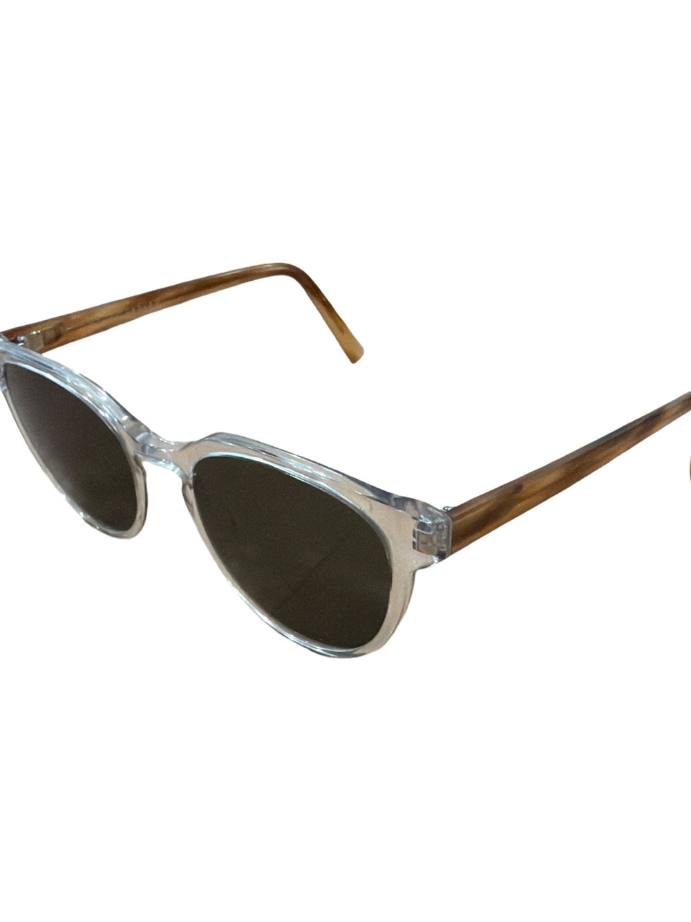 Warby Parker Clear Frame Sunglasses with Brown Temples